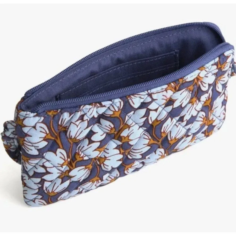 Vera Bradley PAWPAW FLOWER Essential Zip Wristlet NWT Navy Blue Brown